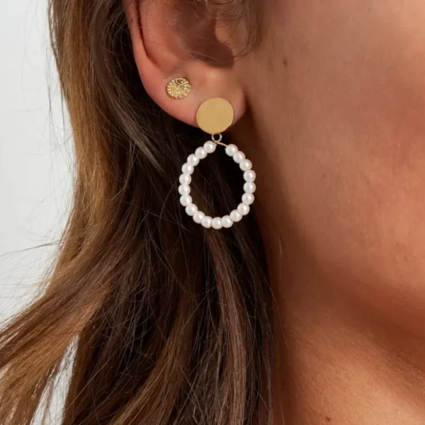 Oorbellen rond parels, Oorbellen, dames, stainless steel, imitatie parels, goud kleurig
