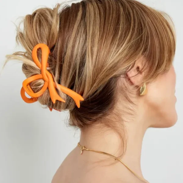 Oranje strik haarklem, kunstof, 11 cm, oranje kleur,