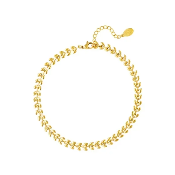 Enkelbandje bladeren, stainless steel, 22 + 5 cm, goud kleurig,