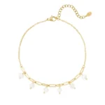 Enkelbandje schakels met parels, Enkelbandje, dames, stainless steel, met imitatie parels, 22 + 5 cm, goud kleurig,