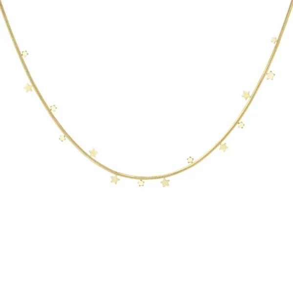 Ketting hangende sterretjes, stainless steel, 39 + 5 cm, goud kleurig