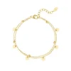 Dubbele armband versiering, stainless steel, 2 kettingtjes, bolletjes en cirkels bedeltjes, 16 + 3 cm, goud kleurig