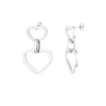 Oorbellen hartjes met schakel, stainless steel, circa 4 bij 2,5 cm, zilver kleurig,