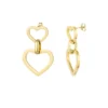 Oorbellen hartjes met schakel, stainless steel, circa 4 bij 2,5 cm, goud kleurig,