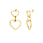 Oorbellen hartjes met schakel, stainless steel, circa 4 bij 2,5 cm, goud kleurig,