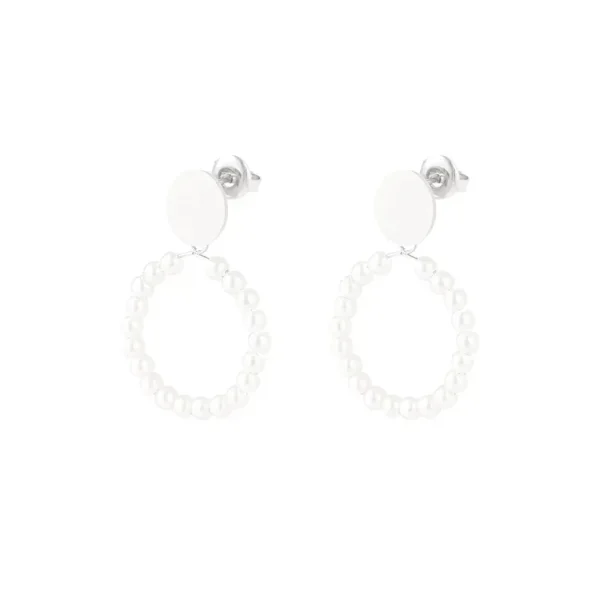 Oorbellen rond parels, Oorbellen, dames, stainless steel, imitatie parels, zilver kleurig