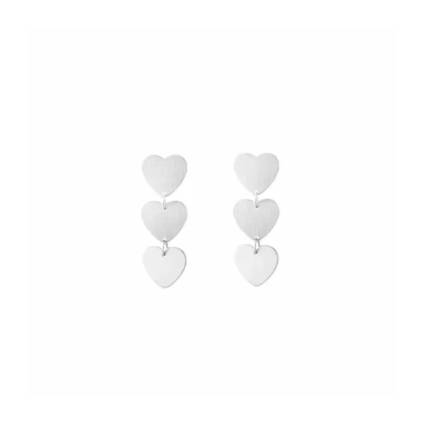 Oorbellen hartjes, stainless steel, 3 hartjes, 3 bij 1 cm, zilver kleurig,