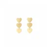 Oorbellen hartjes, stainless steel, 3 hartjes, 3 bij 1 cm, goud kleurig,