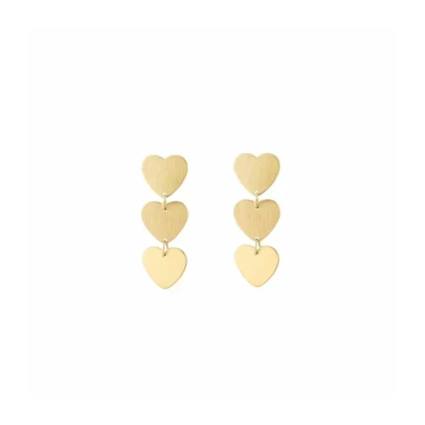 Oorbellen hartjes, stainless steel, 3 hartjes, 3 bij 1 cm, goud kleurig,