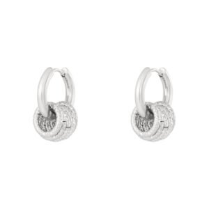Put a ring on it, oorbellen, stainless steel, 2,1 bij 1,6 cm, oorbel met 5 ringetjes, zilver kleurig,
