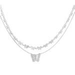 Ketting met vlinders, ketting, stainless steel, 40 + 5 cm, dubbele ketting, zilver kleurig