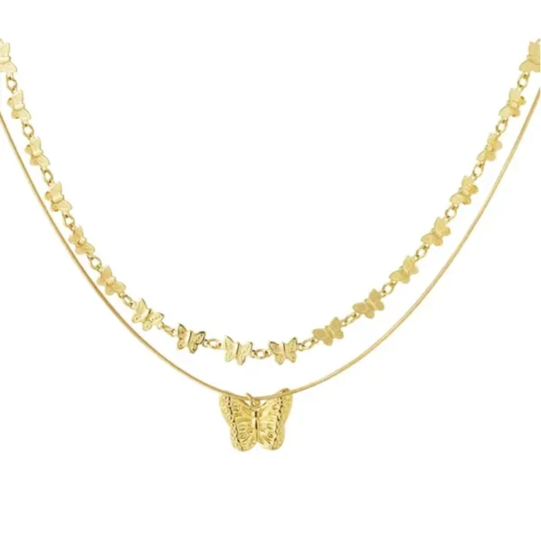 Ketting met vlinders, ketting, stainless steel, 40 + 5 cm, dubbele ketting, goud kleurig