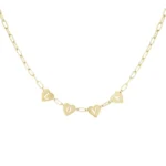 Loving link ketting, schakelketting, stainless steel, 39 + 5 cm, met 4 hartjes, in elk hartje een letter "LOVE", goud keurig