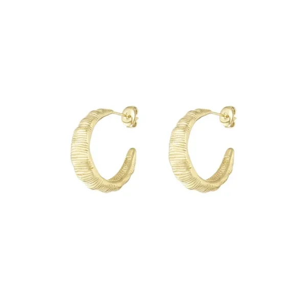 Textured hoops oorbellen, oorbellen, stainless steel, 2,5 grootte, geribbeld, goud kleurig,