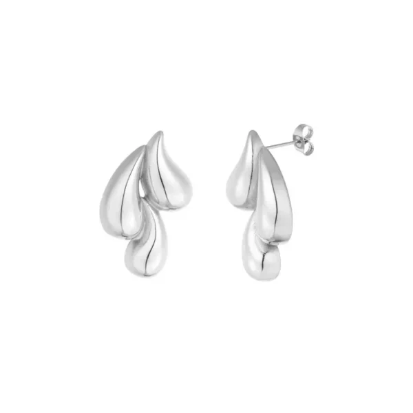 Oorbellen triple drip, stainless steel, 2 bij 3 cm, drie druppels vorm, zilver kleurig,