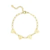 Loving link armband, schakelarmband, stainless steel, 16 + 3 cm, met 4 hartjes, in elk hartje een letter "LOVE", goud keurig