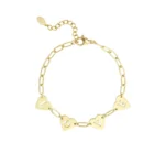 Loving link armband, schakelarmband, stainless steel, 16 + 3 cm, met 4 hartjes, in elk hartje een letter "LOVE", goud keurig