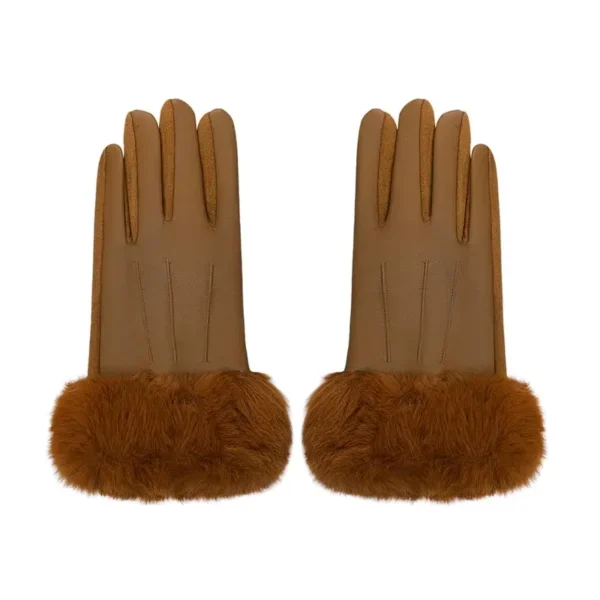 Handschoenen met faux fur, handschoenen, polyester, pu, onesize, beige,