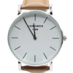 Casual ronde wijzer, Dames horloge, stainless steel, Echt leren bandje van 23 cm, uurwerk zilver met wit en zwarte wijzers, bruin bandje,
