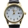 Casual ronde quartz, Dames horloge, echt leder bandje van 23 cm, goud met wit uurwerk, zwart bandje, datum weergave,