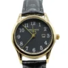 Casual ronde quartz, Dames horloge, echt leder bandje van 23 cm, goud met zwart uurwerk, zwart bandje, datum weergave,