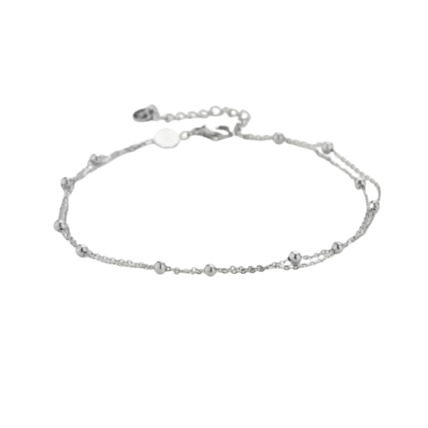 Dubbel enkelbandje, met balletjes, stainless steel, 22 + 4 cm, zilver kleurig