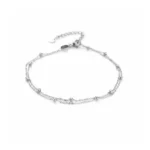 Dubbel enkelbandje, met balletjes, stainless steel, 22 + 4 cm, zilver kleurig