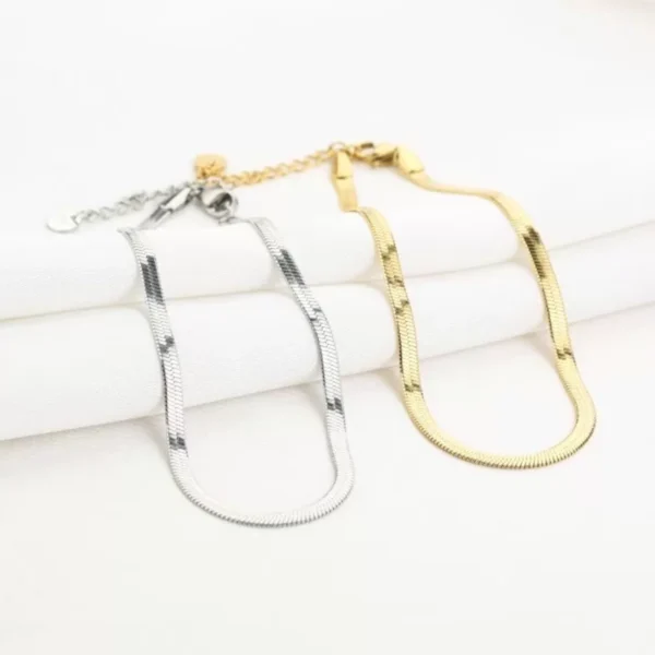 Plat enkelbandje 3mm, stainless steel, lengte 22+ 4 cm, 3mm breed, goud en zilver kleurig