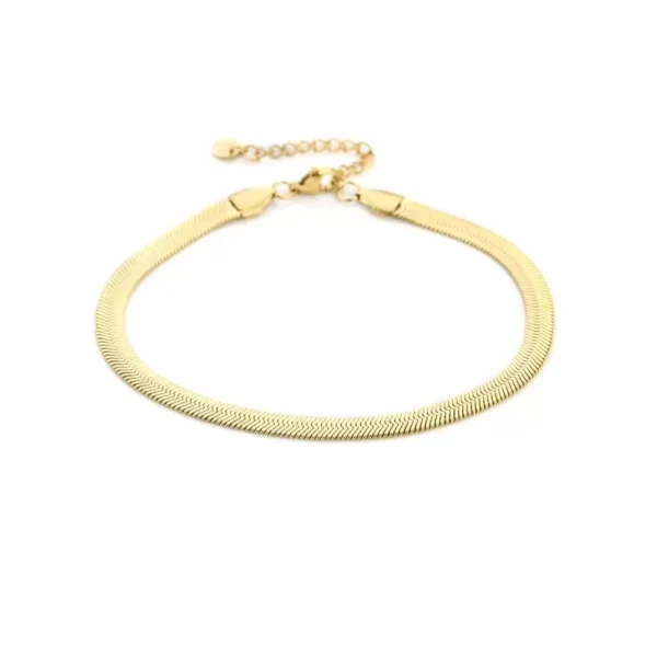 Plat enkelbandje 5mm, stainless steel, lengte 22+ 4 cm, 3mm breed, goud kleurig,