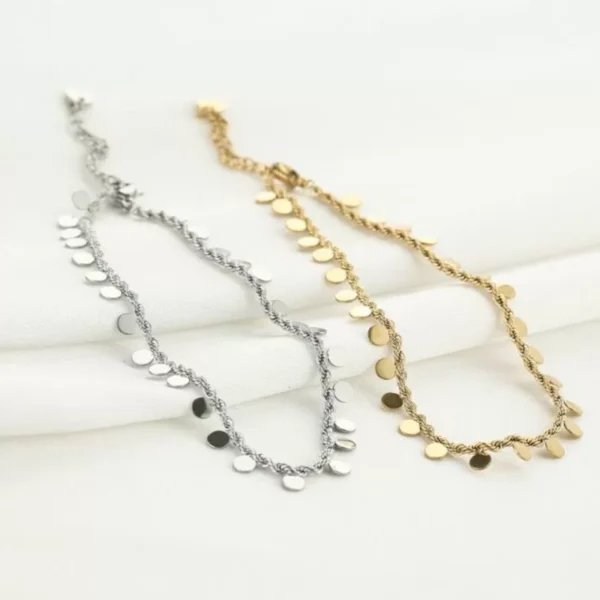 Enkelbandje coins, stainless steel, 22 + 4 cm, met coins, goud en zilver kleurig,