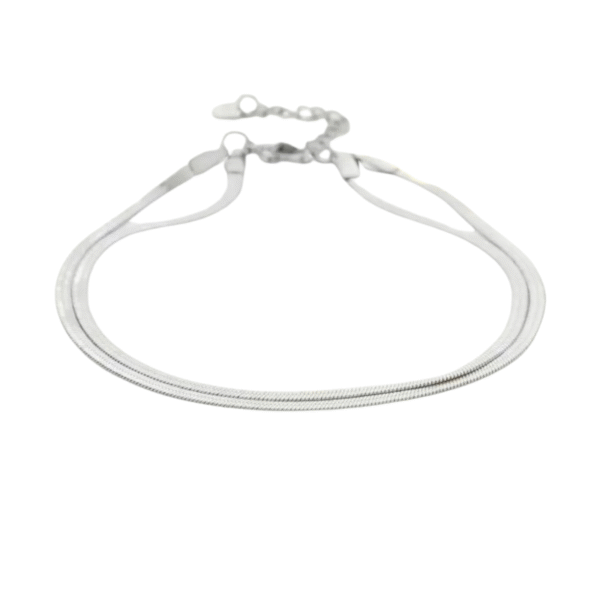 Dubbel plat enkelbandje, enkelbandje, stainless steel, 22 + 4 cm, zilver kleurig,