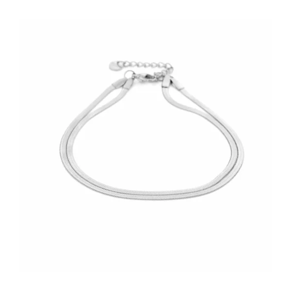 Dubbel plat enkelbandje, enkelbandje, stainless steel, 22 + 4 cm, zilver kleurig,