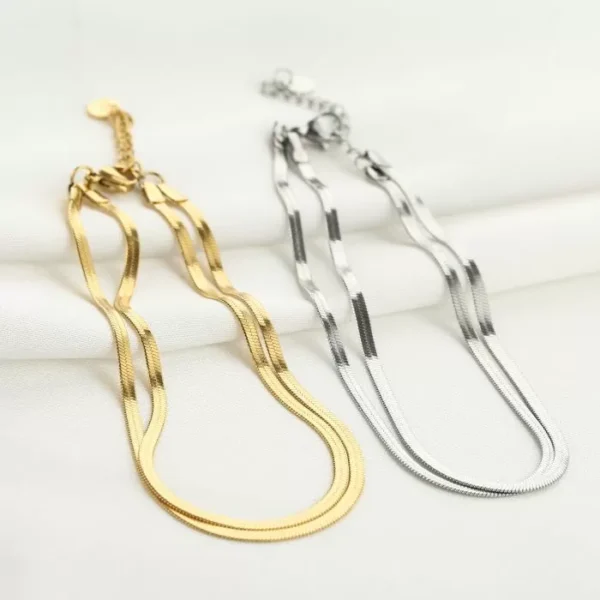Dubbel plat enkelbandje, enkelbandje, stainless steel, 22 + 4 cm, goud en zilver kleurig,