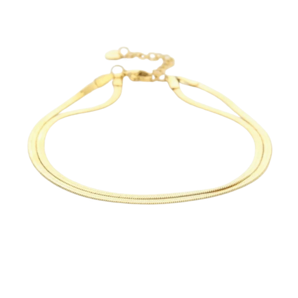 Dubbel plat enkelbandje, enkelbandje, stainless steel, 22 + 4 cm, goud kleurig,