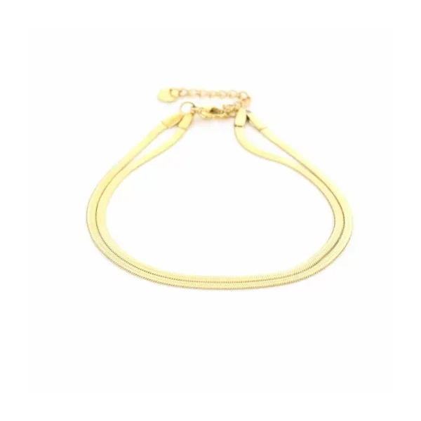 Dubbel plat enkelbandje, enkelbandje, stainless steel, 22 + 4 cm, goud kleurig,
