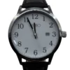 Casual ronde wijzer, Dames horloge, stainless steel, Echt leren bandje van 23 cm, uurwerk zilver met wit en zwarte wijzers, zwart bandje,