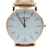 Casual ronde wijzer, Dames horloge, stainless steel, Echt leren bandje van 23 cm, uurwerk goud met wit en zwarte wijzers, bruin bandje,