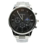 Heren horloge geneva, stainless steel, klapsluiting, 20 cm, 90 gram, zilver kleurig met zwarte plaat,