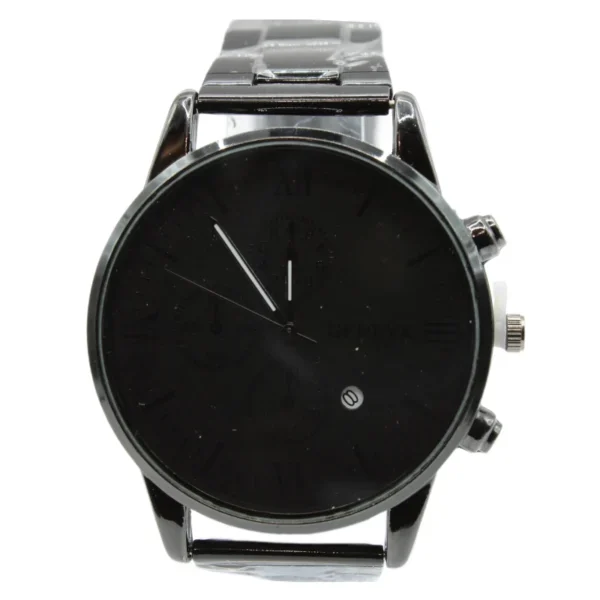 Heren horloge geneva, stainless steel, klapsluiting, 20 cm, 55 gram, zwart kleurig met zwarte plaat,