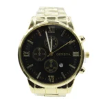 Heren horloge geneva, stainless steel, klapsluiting, 20 cm, 85 gram, goudkleurig met zwarte plaat,