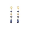 Lange oorstekers, Metaal, natuursteen, glaskralen, 62 bij 8mm, goud kleurige hanger met blauwe kralen,