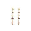 Lange oorstekers, Metaal, natuursteen, glaskralen, 62 bij 8mm, goud kleurige hanger met bruine kralen,