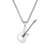 Gitaar ketting, stainless steel, ketting 55cm, gitaar 5 bij 1,5cm, zilver kleurig,