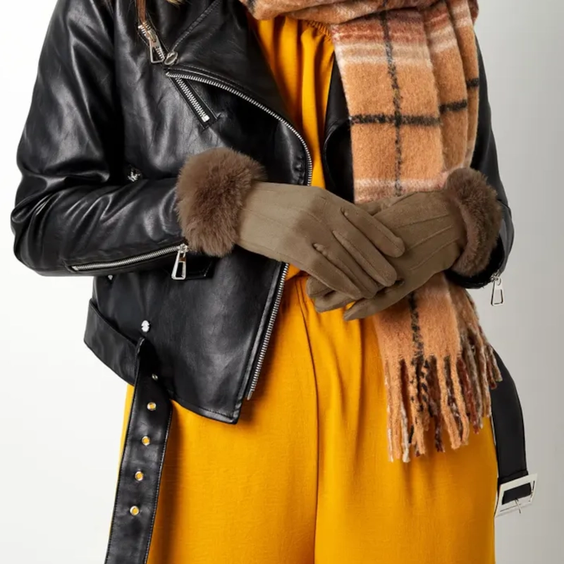 Handschoenen suede look, handschoenen, dames, 100%Pol, 18x8x3cm, 53gr, camel kleurig,