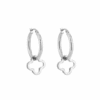 Hoops whit a clover, Oorbellen, dames, stainless steel, 3,5 bij 1,5cm, zilver kleurig
